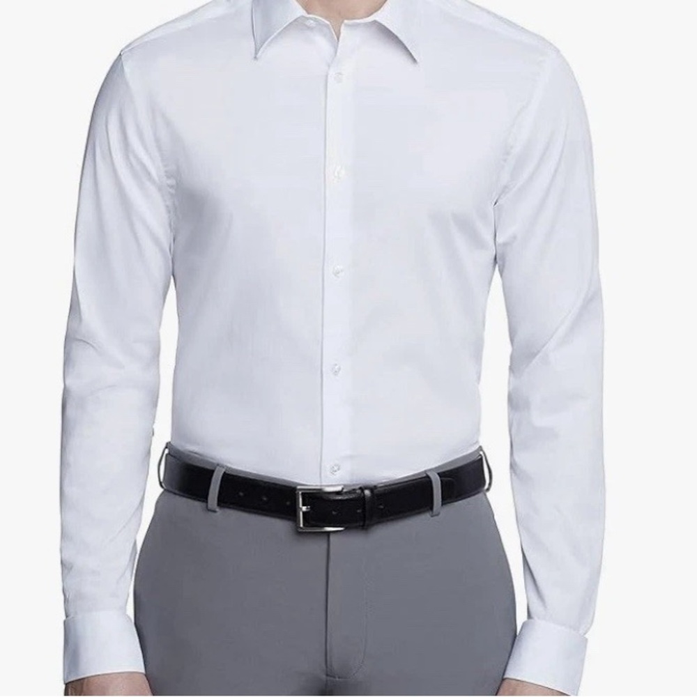 Calvin Klein Dress Shirt Mens Size 16.5 36/37 LT White Cotton Slim Fit Non-Iron